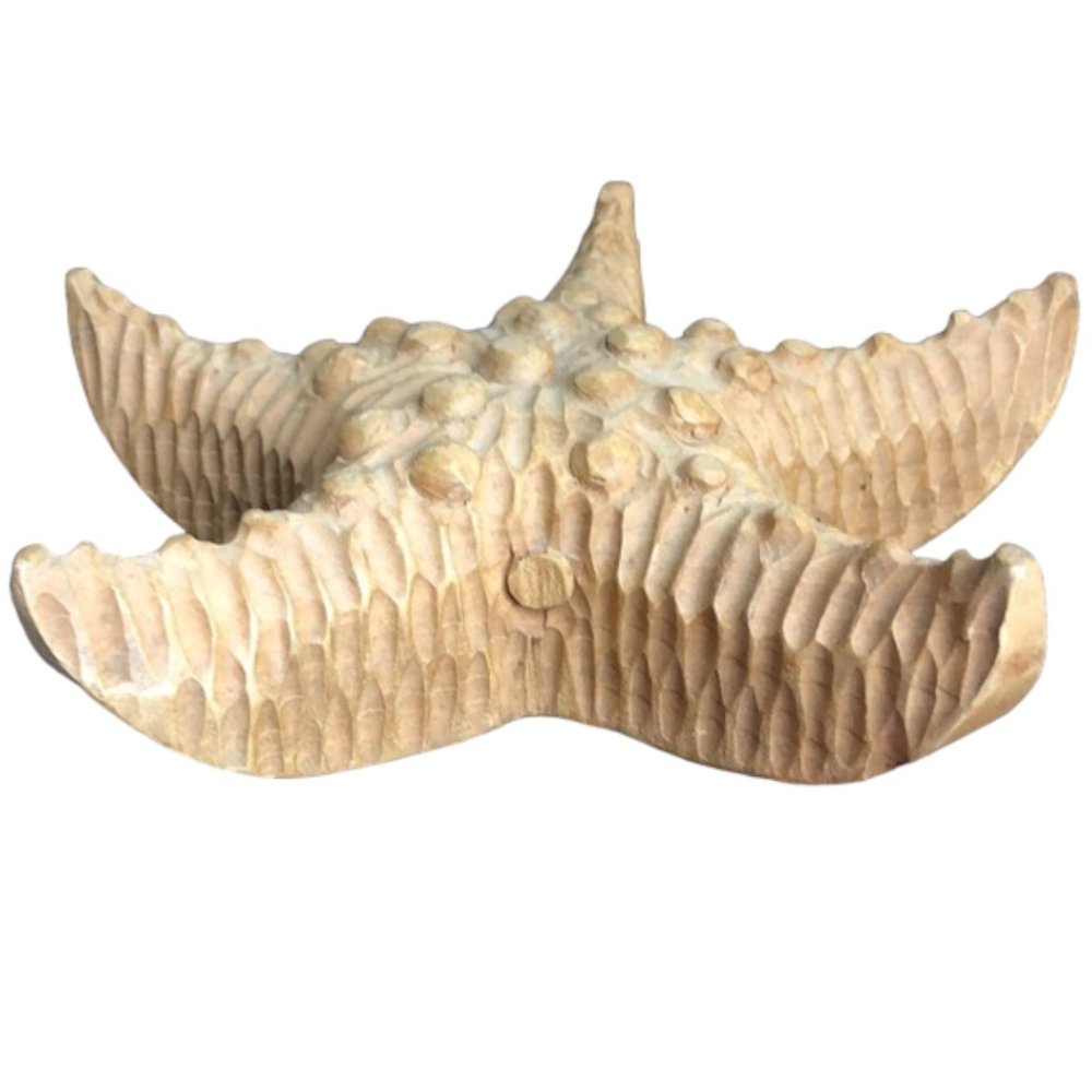 Handcarved Wooden Starfish Large Carved Solid Wood Art Decor 2 lbs Beach 11" - Picture 3 of 8